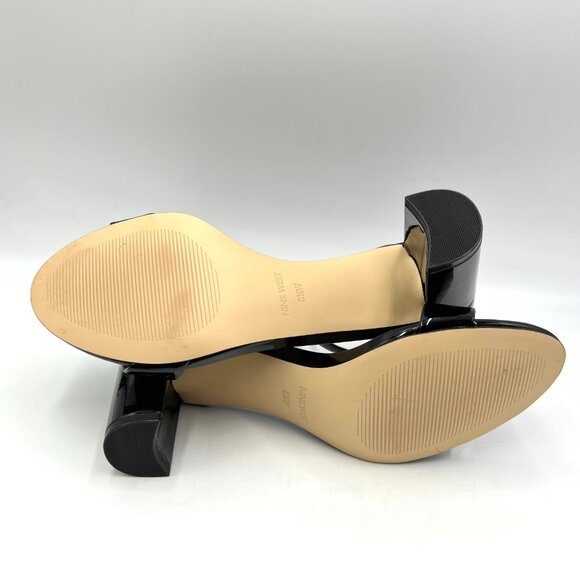 8.5W 8.5 WIDE WIDTH Nine West Pruce 3 Black Patent Block Heels Sandals‎ Shoes - Picture 9 of 15